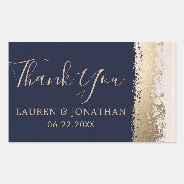 Thank You, Wedding Favour Navy Rectangular Sticker (Front)