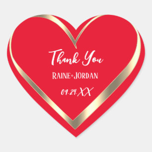 Thank You Wedding Favour Red  Golden Heart  Heart Sticker