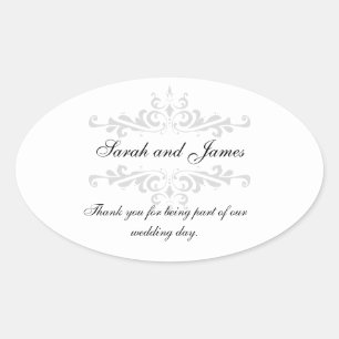 Thank You Wedding Favour Sticker Grey White