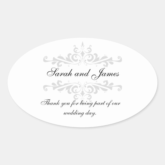 Thank You Wedding Favour Sticker Grey White (Front)