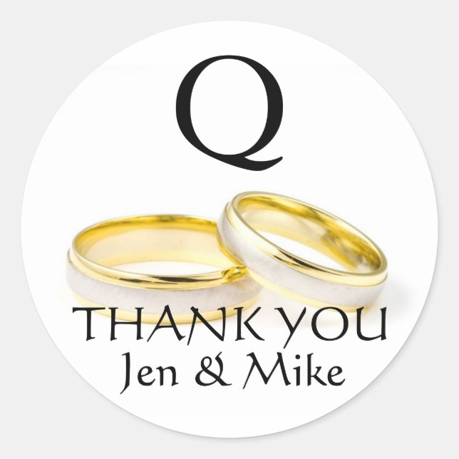Thank You Wedding Favour Stickers Gold Rings (Front)