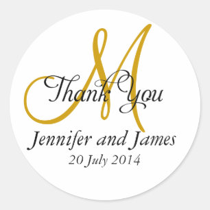 Thank You Wedding Favour Stickers Monogram Gold