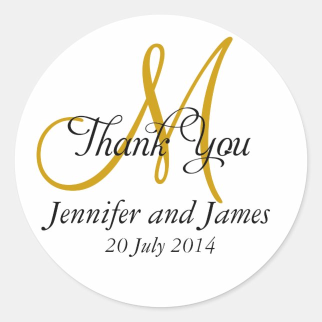 Thank You Wedding Favour Stickers Monogram Gold (Front)