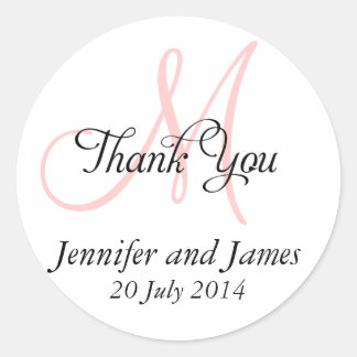 Thank You Wedding Favour Stickers Monogram Pink