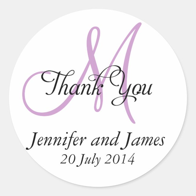 Thank You Wedding Favour Stickers Monogram Purple (Front)