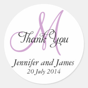 Thank You Wedding Favour Stickers Monogram Purple