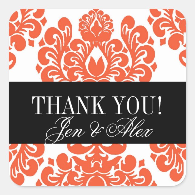Thank You Wedding Favour Stickers Orange (Front)