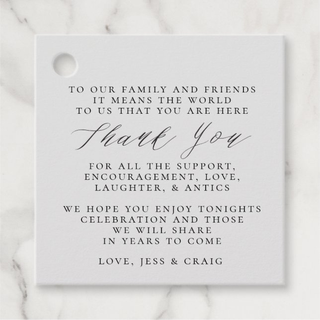 thank you wedding favour tag with message (Front)