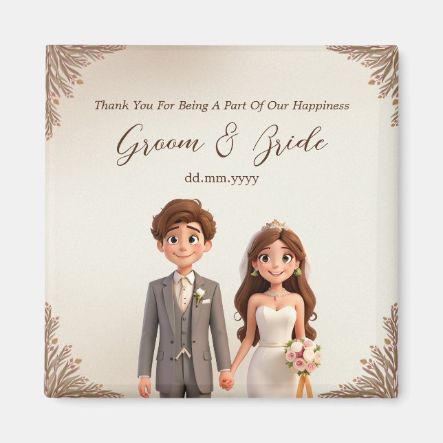 Thank You Wedding favours Magnet Couple Ilustratio (Front)