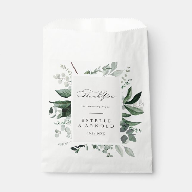 Thank You Wedding Geometric Calligraphy Greenery Favour Bags (Front)