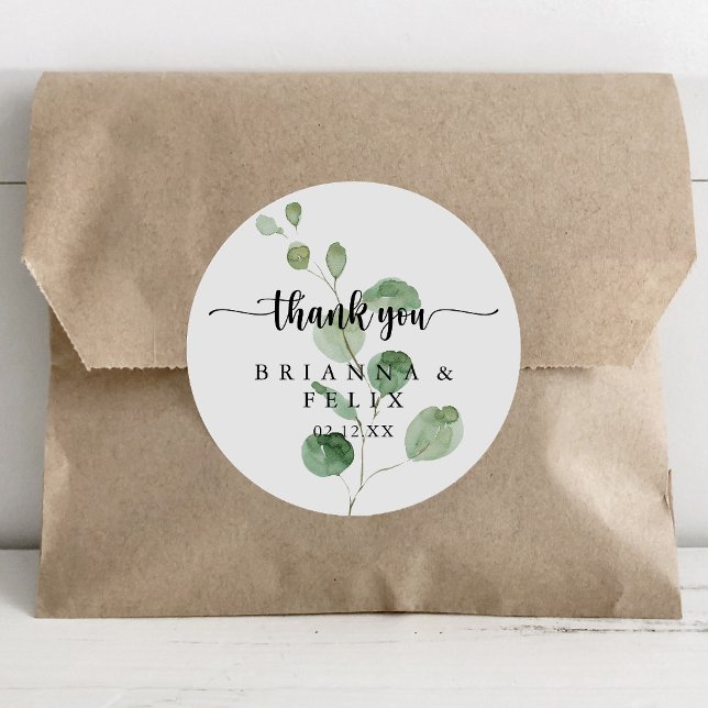 Thank You Wedding Green Delight Eucalyptus Favour  Classic Round Sticker (Creator Uploaded)