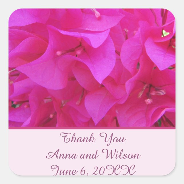 Thank You Wedding Guest Beautiful Pink Flowers Square Sticker (Front)