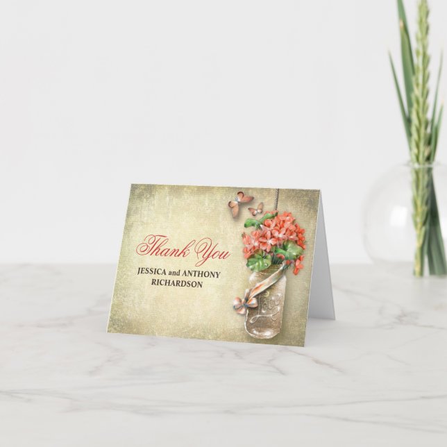 thank you wedding mason jar rustic design cards (Front)
