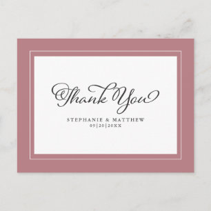 Thank You Wedding Modern Calligraphy Dusty Rose Postcard