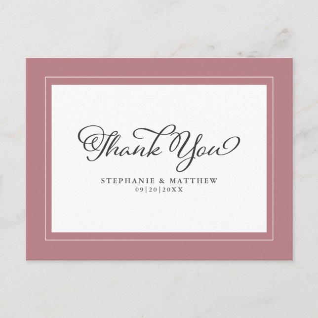 Thank You Wedding Modern Calligraphy Dusty Rose Postcard (Front)