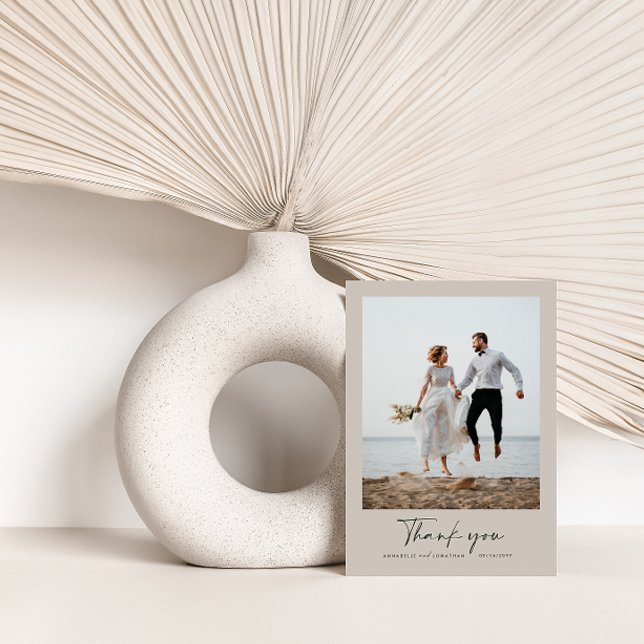 Thank you Wedding modern minimal grey script Card (Creator Uploaded)