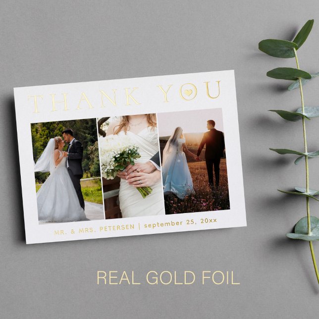 Thank you wedding modern photo gold foil card (You can choose the color of the FOIL: GOLD, SILVER or ROSE GOLD)