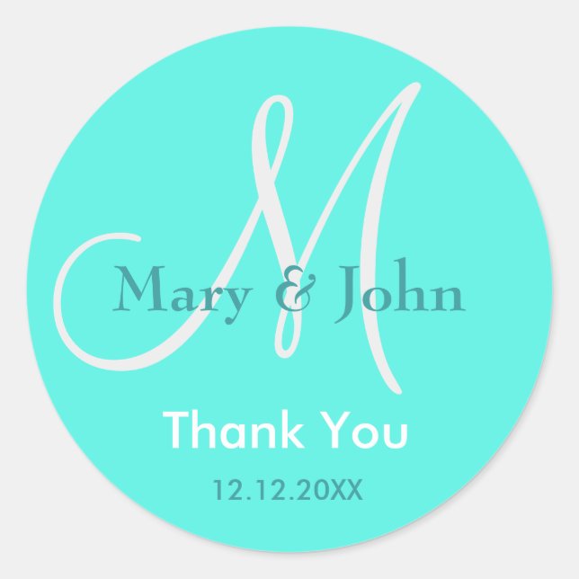 Thank You Wedding Monogram Sticker (Front)