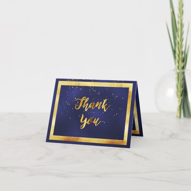 Thank you wedding navy blue gold confetti (Front)