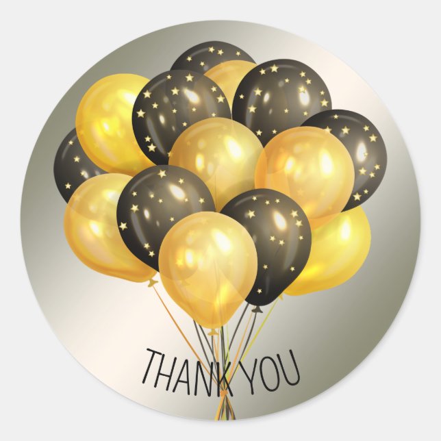 Thank You Wedding Party Gold Black Balloons Classic Round Sticker (Front)
