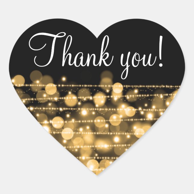 Thank You Wedding Party Sparkles Gold Heart Sticker (Front)