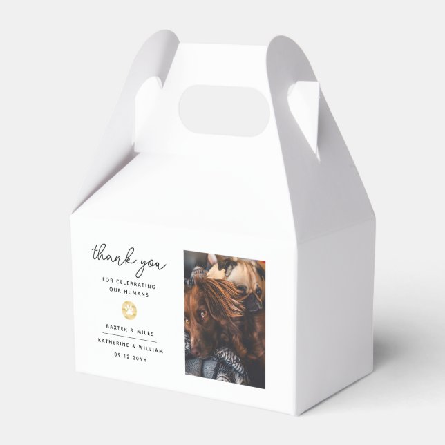 Thank You Wedding Pet Theme Photo Paw Print Favour Box (Front Side)