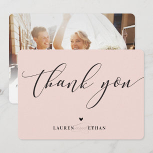THANK YOU wedding photo elegant blush pink black Invitation