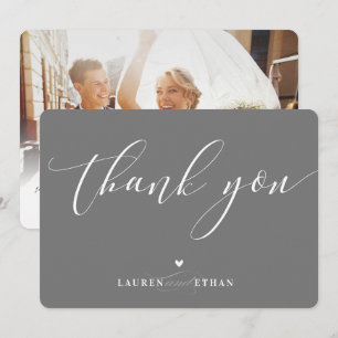 THANK YOU wedding photo elegant calligraphy grey Invitation