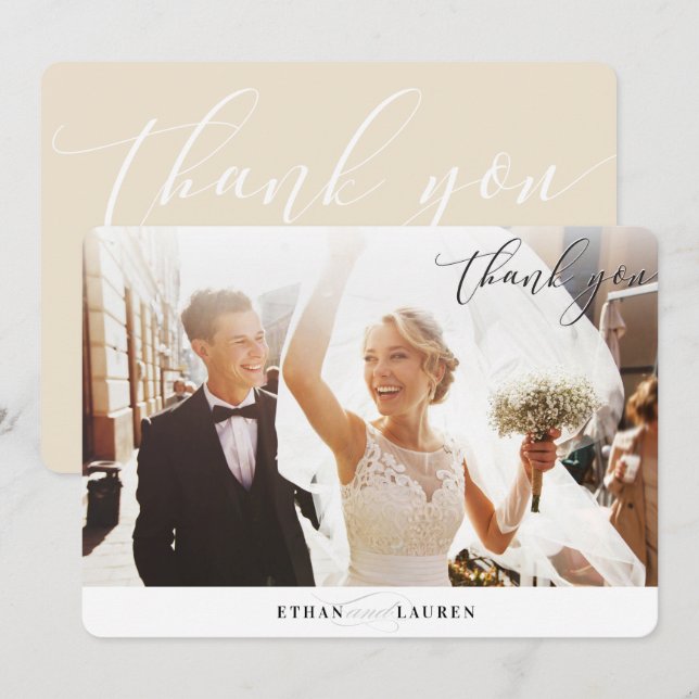 THANK YOU wedding photo elegant calligraphy note Invitation (Front/Back)