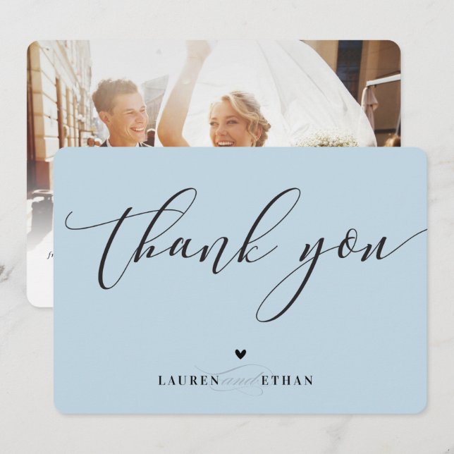 THANK YOU wedding photo elegant chic duck egg blue Invitation (Front/Back)