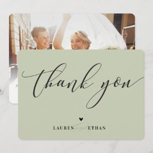 THANK YOU wedding photo elegant matcha sage green Invitation