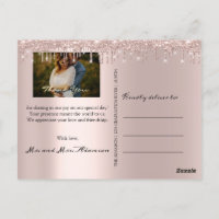 Thank You Wedding Photo Gold Script Rose Drips