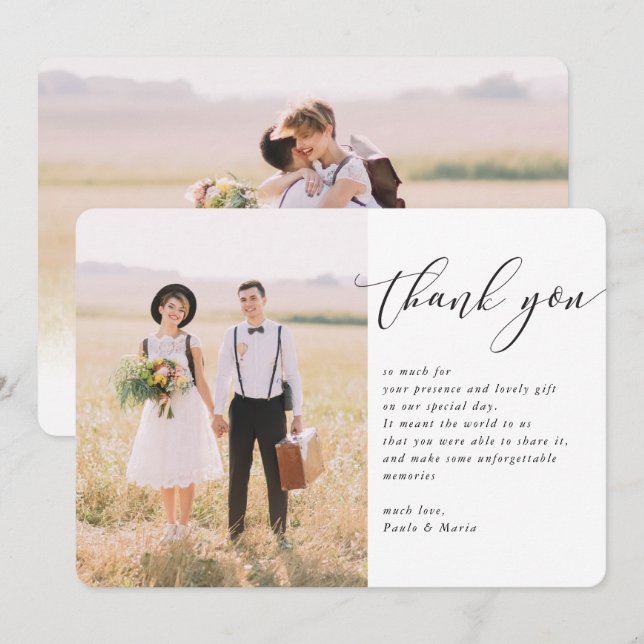 THANK YOU wedding photo modern calligraphy note Invitation (Front/Back)