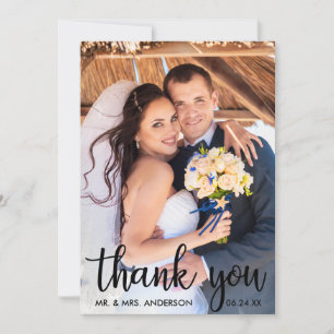 Thank You Wedding Photo Modern Script Card Blk