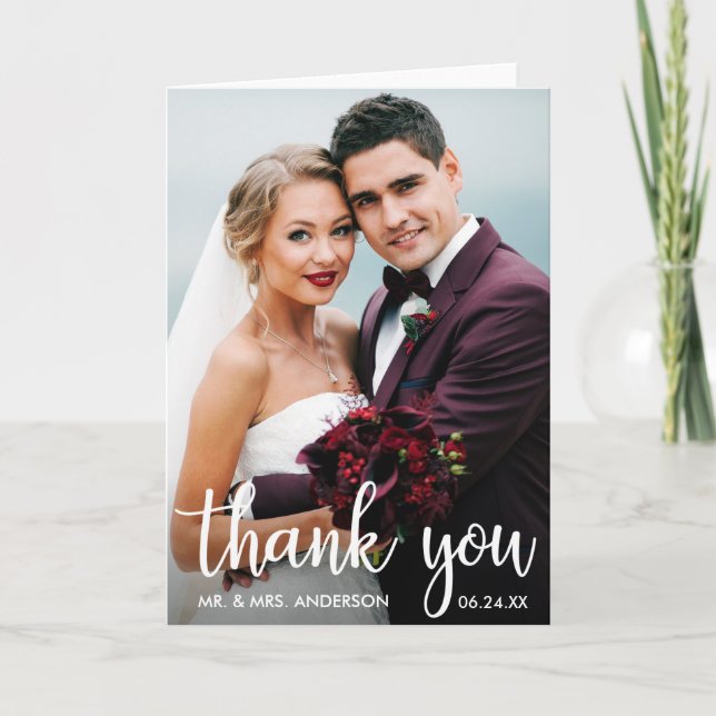 Thank You Wedding Photo Modern Script Fold Card (Front)