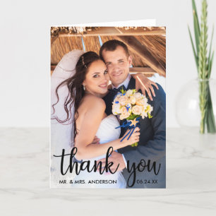Thank You Wedding Photo Modern Script Fold Card B