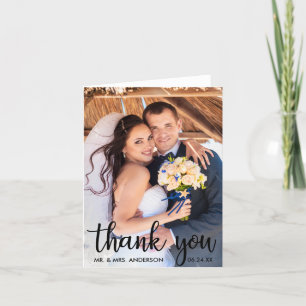 Thank You Wedding Photo Modern Script Note Card B