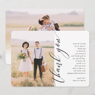 THANK YOU wedding photo modern side calligraphy Invitation