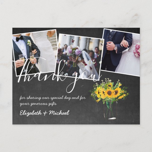 Thank You Wedding Photos Overlay Text Chalkboard Postcard (Front)