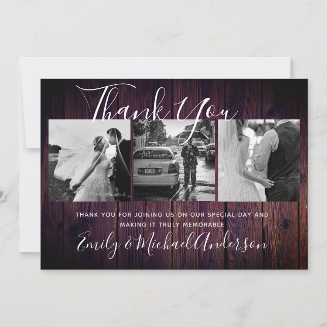 Thank You Wedding PURPLE Rustic PHOTO Collage (Front)