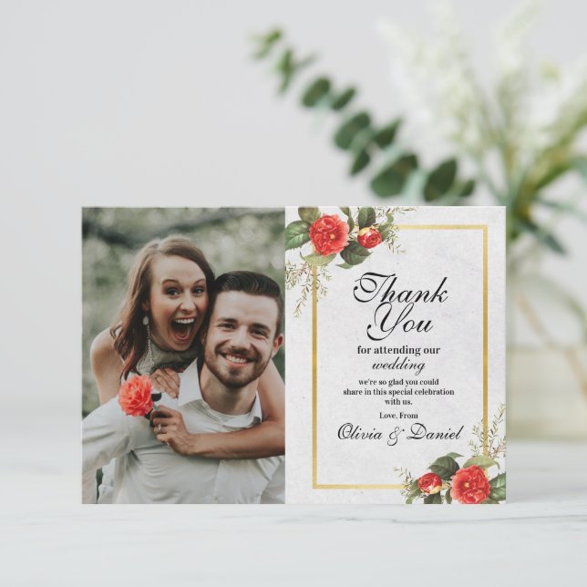 Thank You Wedding Red Gold Festive Christmas Card (Standing Front)