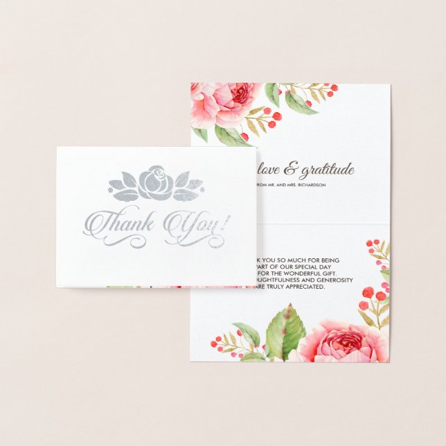 Thank You Wedding Romantic Roses Luxury  Foil Card (Display)