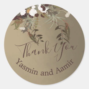 ThanK You Wedding Rustic Floral Elegant  Classic Round Sticker