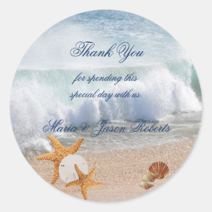 Thank You,Wedding, Seashells, Starfish, Custom Classic Round Sticker