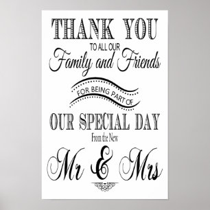 Thank you wedding sign black and white