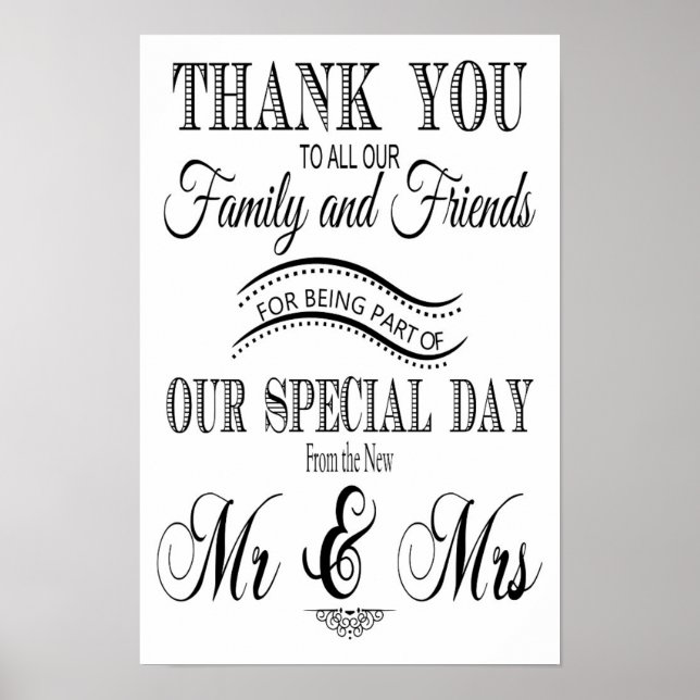 Thank you wedding sign black and white (Front)