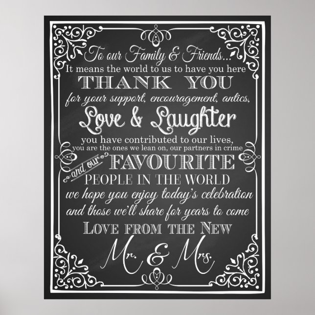 Thank you wedding sign Black & White chalkboard (Front)