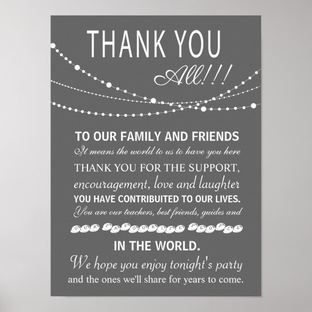 Thank you wedding sign or card - party lights (Front)