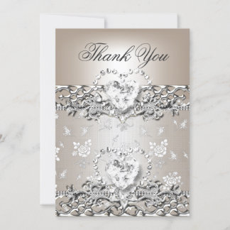 Thank you Wedding Silver Cream Diamond Heart