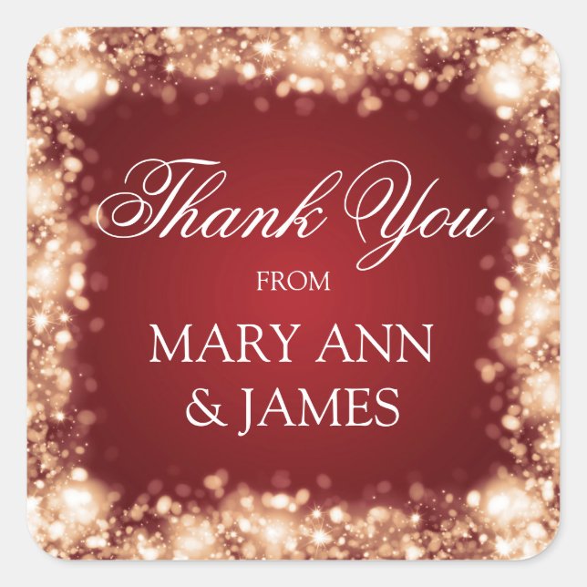 Thank You Wedding Sparkling Lights Gold Square Sticker (Front)